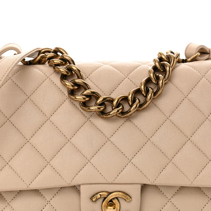 Chanel Shiny Sheepskin Quilted Large Trapezio Flap Beige 8 of 14