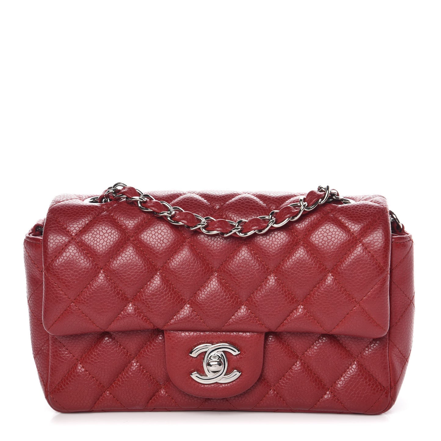 Caviar Quilted Mini Rectangular Flap Red