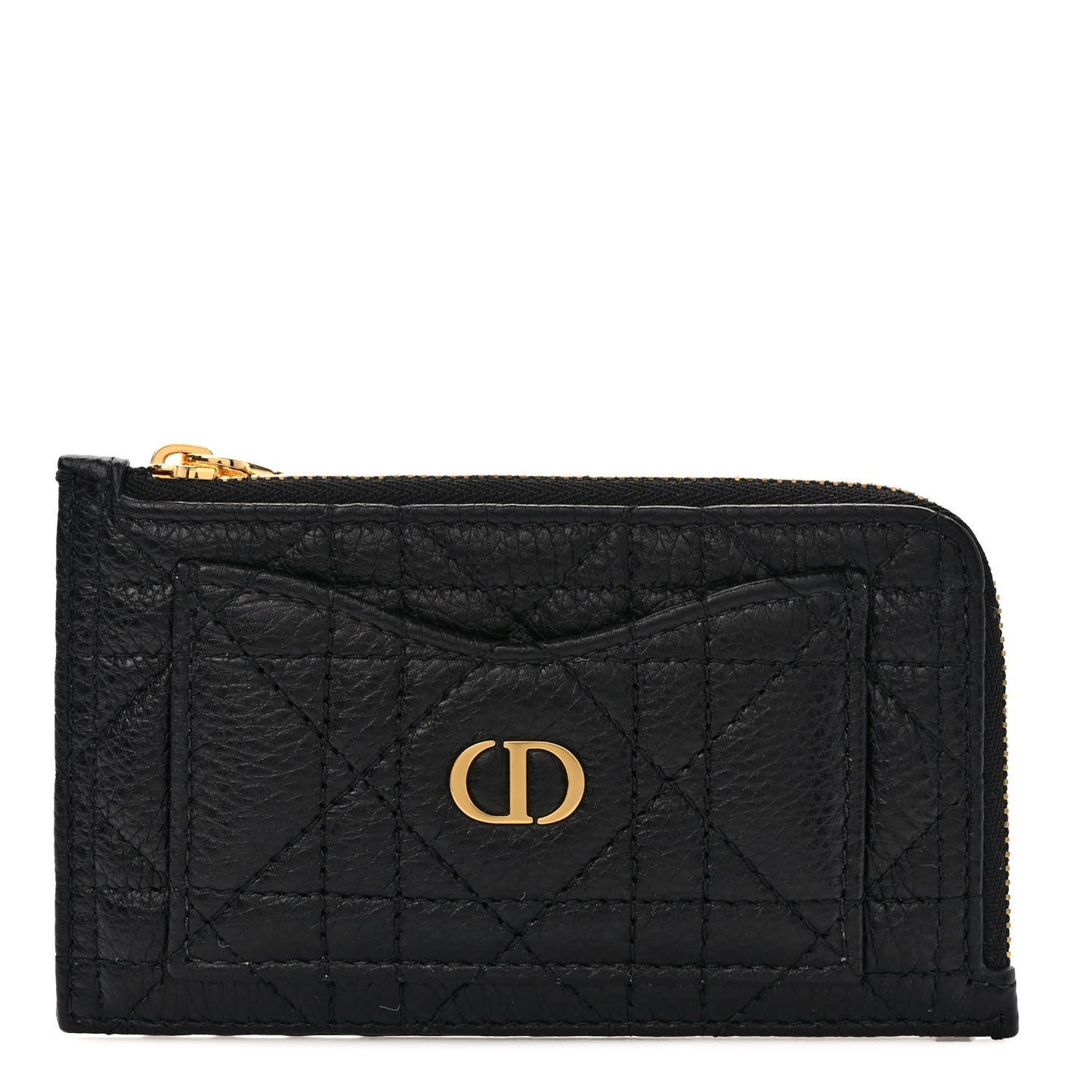 Supple Calfskin Cannage Caro Cosmos Zipped Card Holder Black