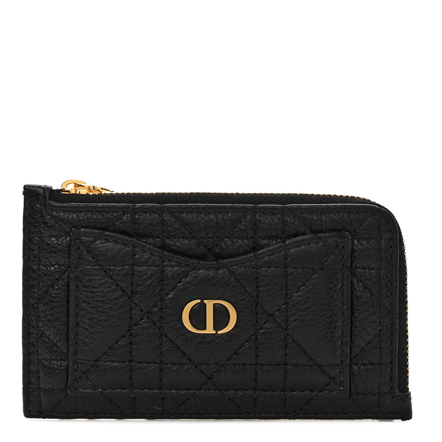 Christian Dior Supple Calfskin Cannage Caro Cosmos Zipped Card Holder Black 1 of 6