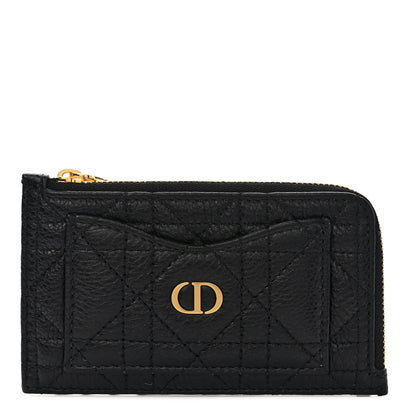 Christian Dior Supple Calfskin Cannage Caro Cosmos Zipped Card Holder Black 1 of 6