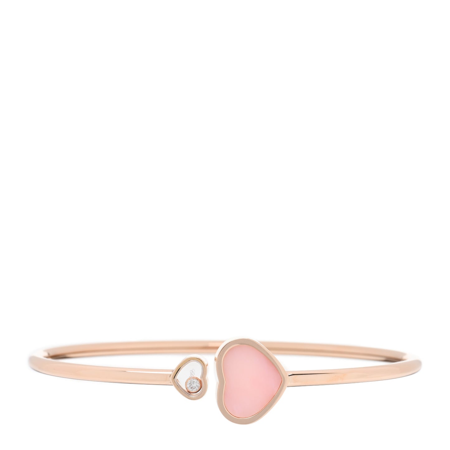 18K Rose Gold Diamond Pink Opal Happy Hearts Bangle Bracelet