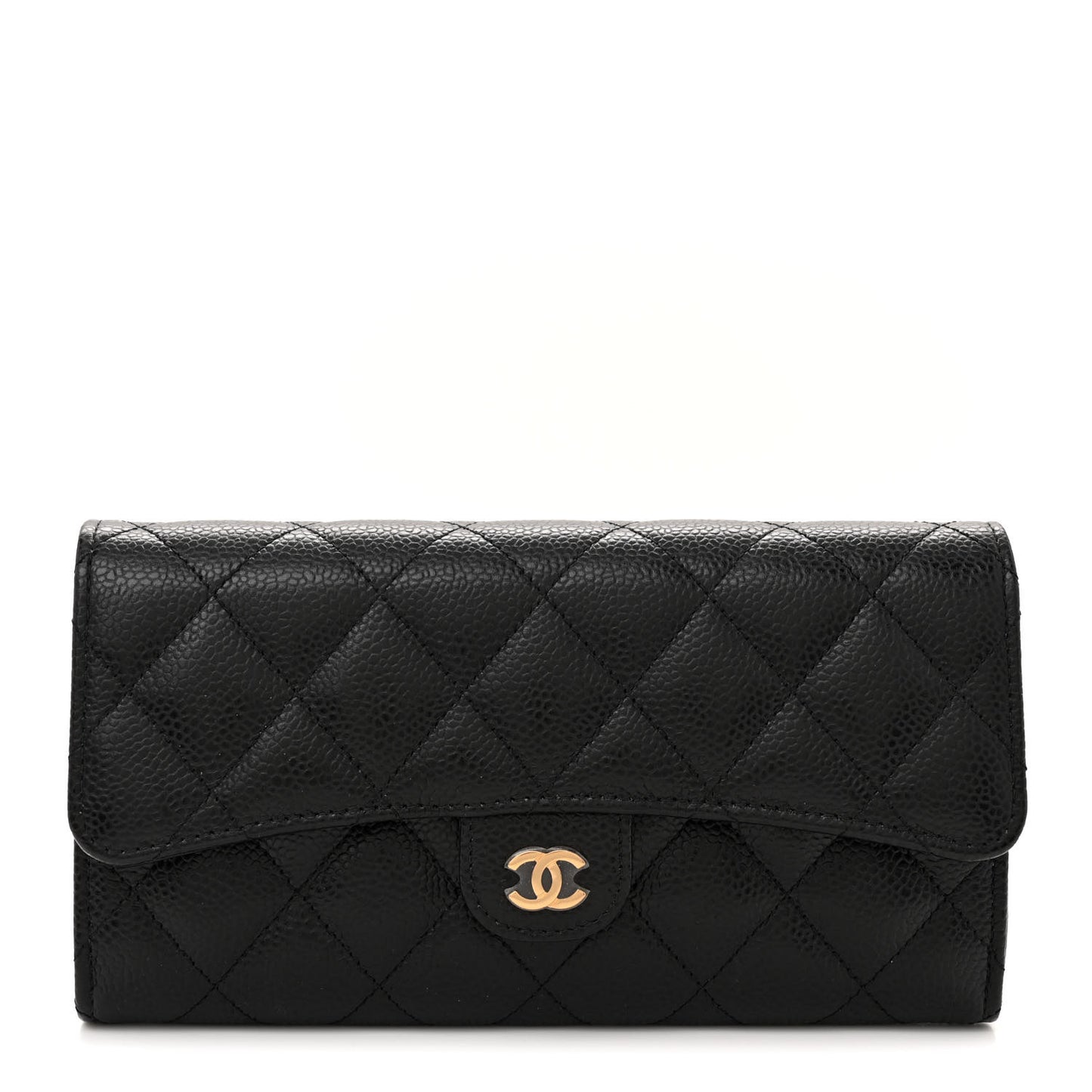 Caviar Quilted Large Gusset Flap Wallet Black
