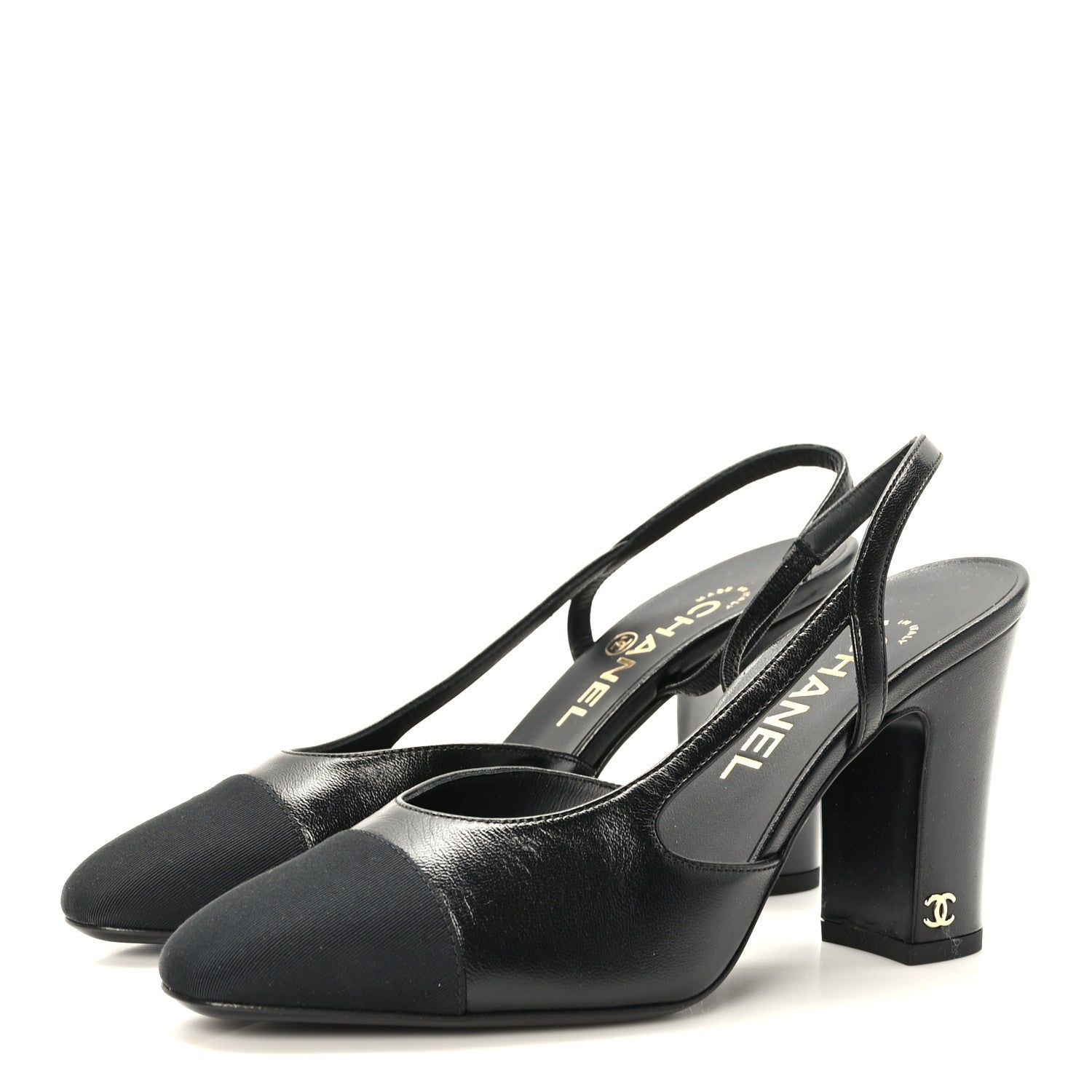 Chanel Goatskin Grosgrain Cap Toe CC Slingback Sandals 37 Black 3 of 9