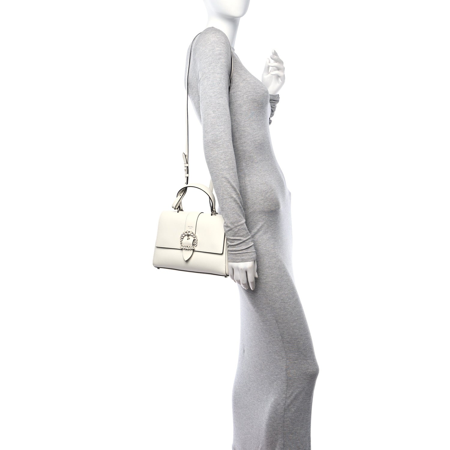 Jimmy Choo Calfskin Crystal Medium Cheri Top Handle Bag Milk 2 of 16