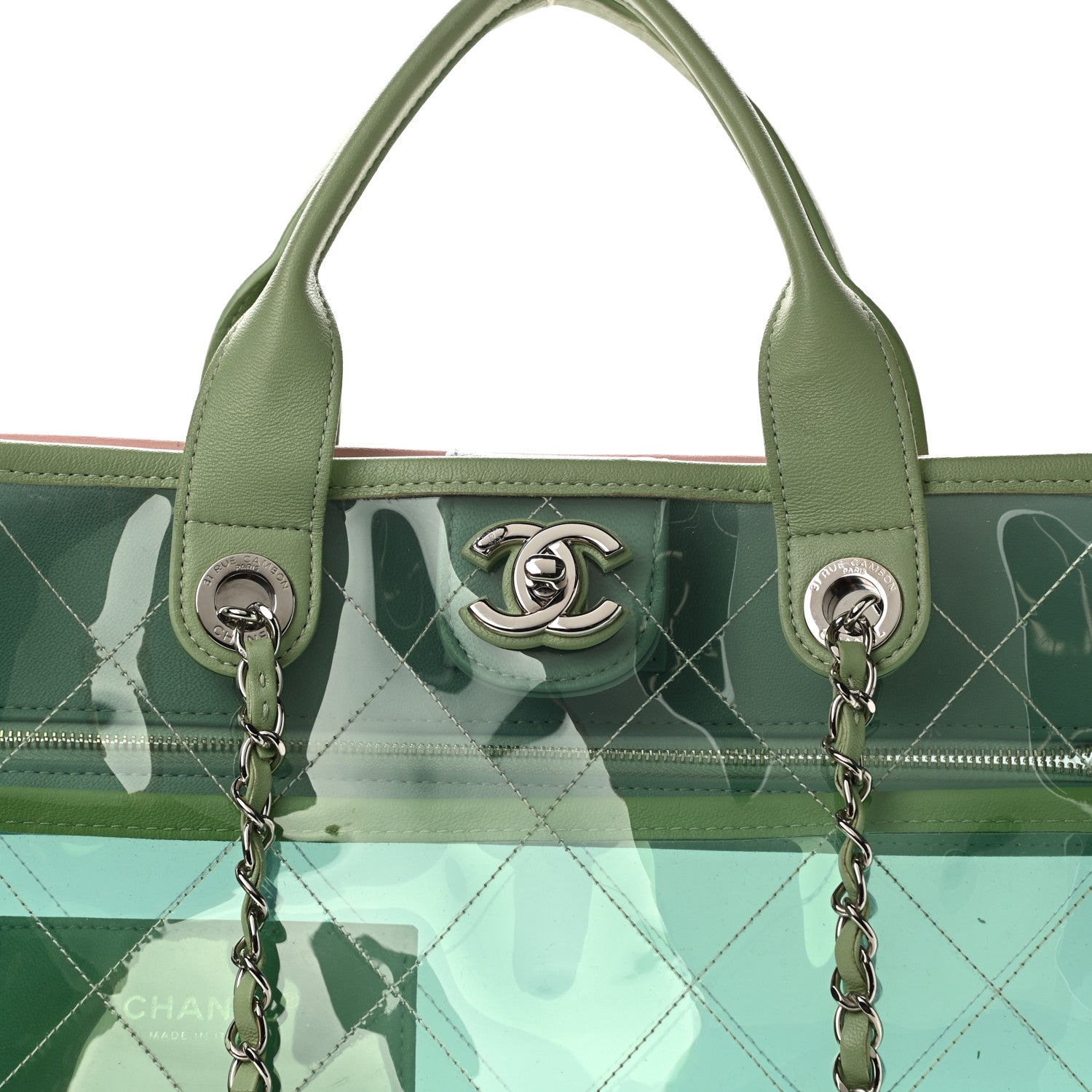 Chanel Lambskin PVC Quilted Large Coco Splash Shopping Bag Blue Green 9 of 9