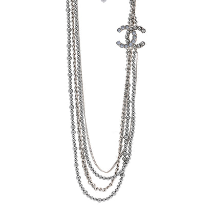 Chanel Crystal Pearl Lambskin CC Multi Strand Necklace Grey Silver 1 of 7