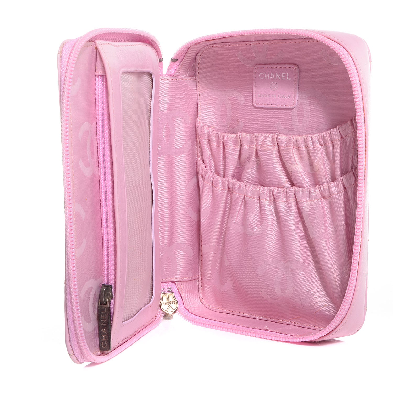 Chanel Calfskin Quilted Cambon Zip Around Makeup Pouch Pink Black 5 of 7