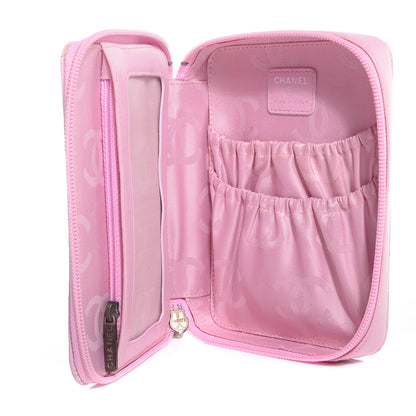 Chanel Calfskin Quilted Cambon Zip Around Makeup Pouch Pink Black 5 of 7