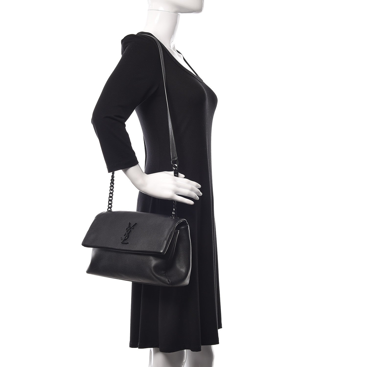 Saint Laurent Grain De Poudre Medium West Hollywood Monogram Fold-Over Black 2 of 10
