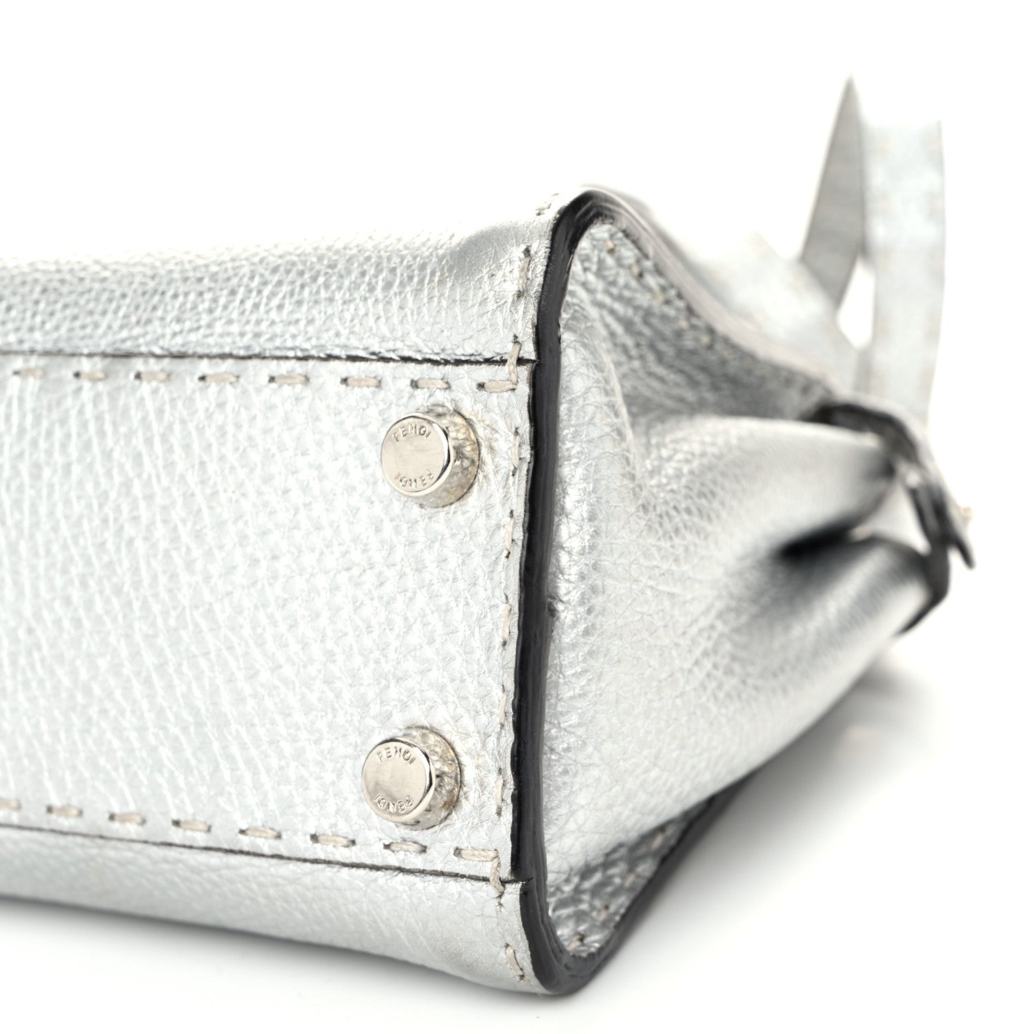 Fendi Cuoio Romano Lux Selleria Mini Peekaboo Iconic Satchel Argento 10 of 10