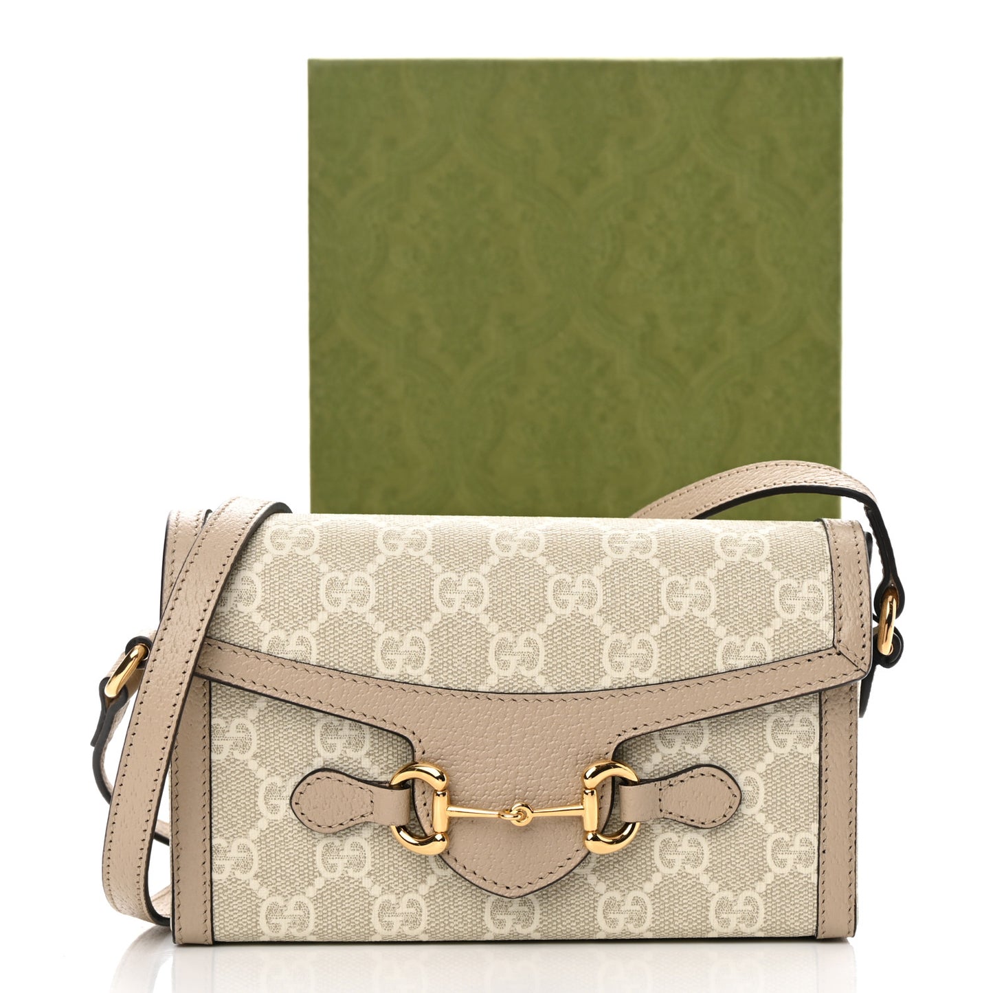 GG Supreme Monogram Textured Dollar Calfskin Mini Horsebit 1955 Shoulder Bag Beige Mystic White Oatmeal