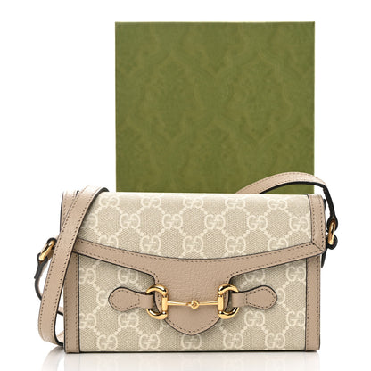 Gucci GG Supreme Monogram Textured Dollar Calfskin Mini Horsebit 1955 Shoulder Bag Beige Mystic White Oatmeal 11 of 11