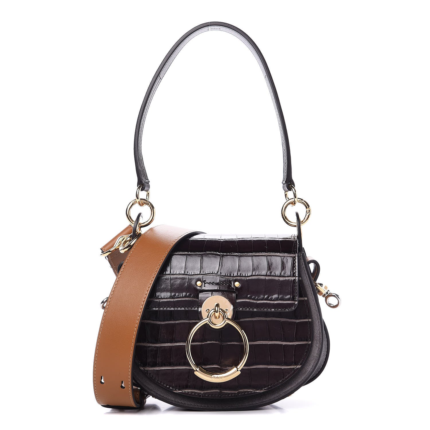 Chloe Calfskin Crocodile Embossed Small Tess Bag Profound Brown 1 of 9
