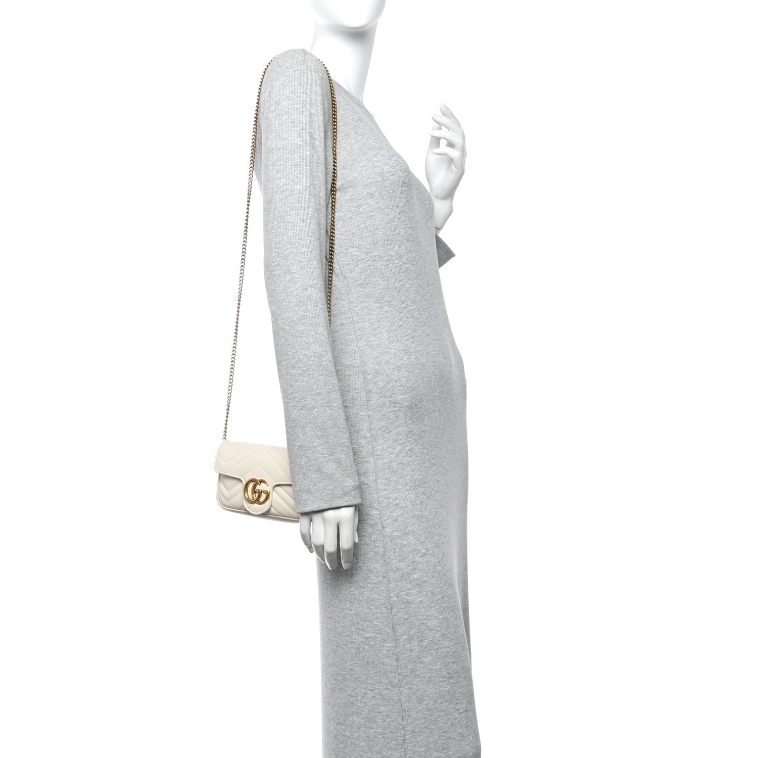 Gucci Calfskin Matelasse Super Mini GG Marmont Shoulder Bag White 2 of 10