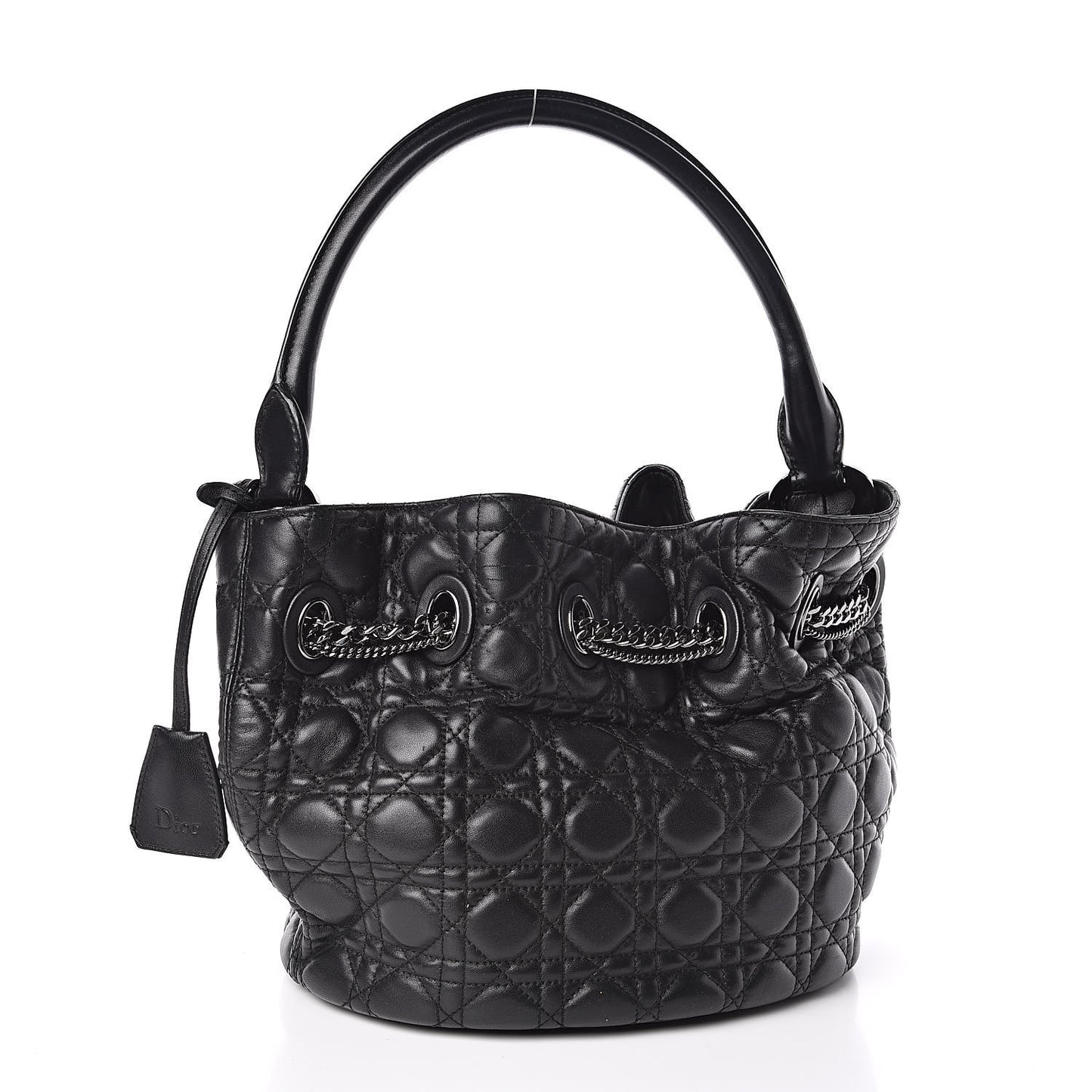Lambskin Cannage Chri Chri Drawstring Bag Black