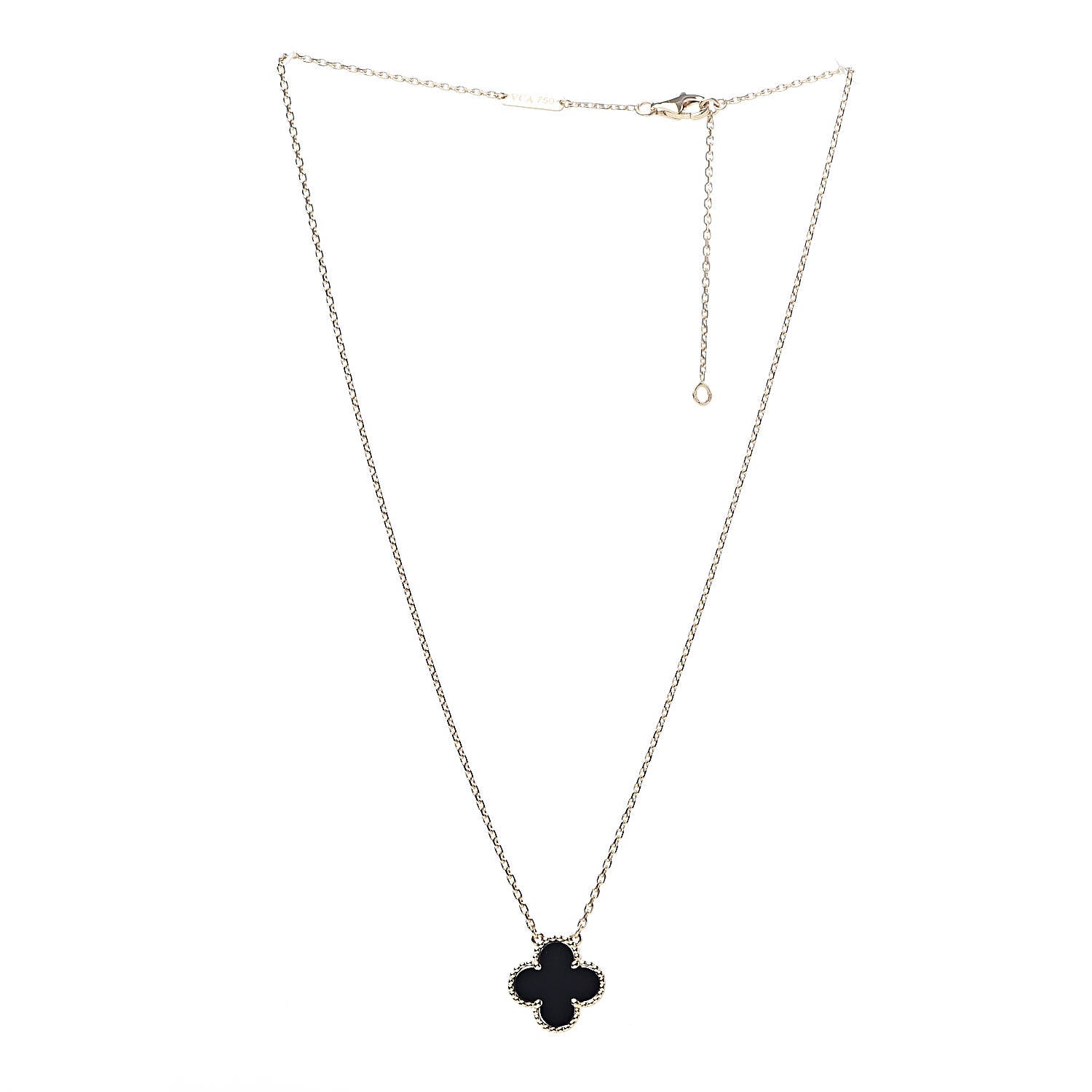 Van Cleef & Arpels 18K Yellow Gold Black Onyx Vintage Alhambra Pendant Necklace 3 of 7