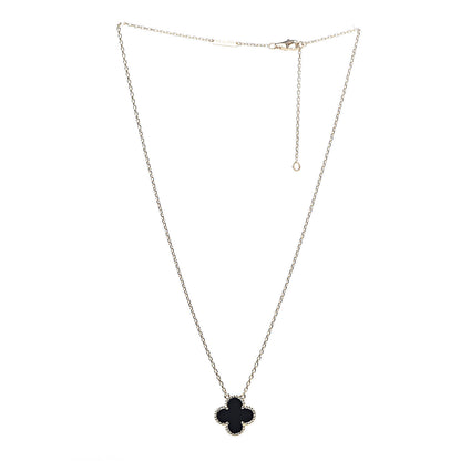 Van Cleef & Arpels 18K Yellow Gold Black Onyx Vintage Alhambra Pendant Necklace 3 of 7