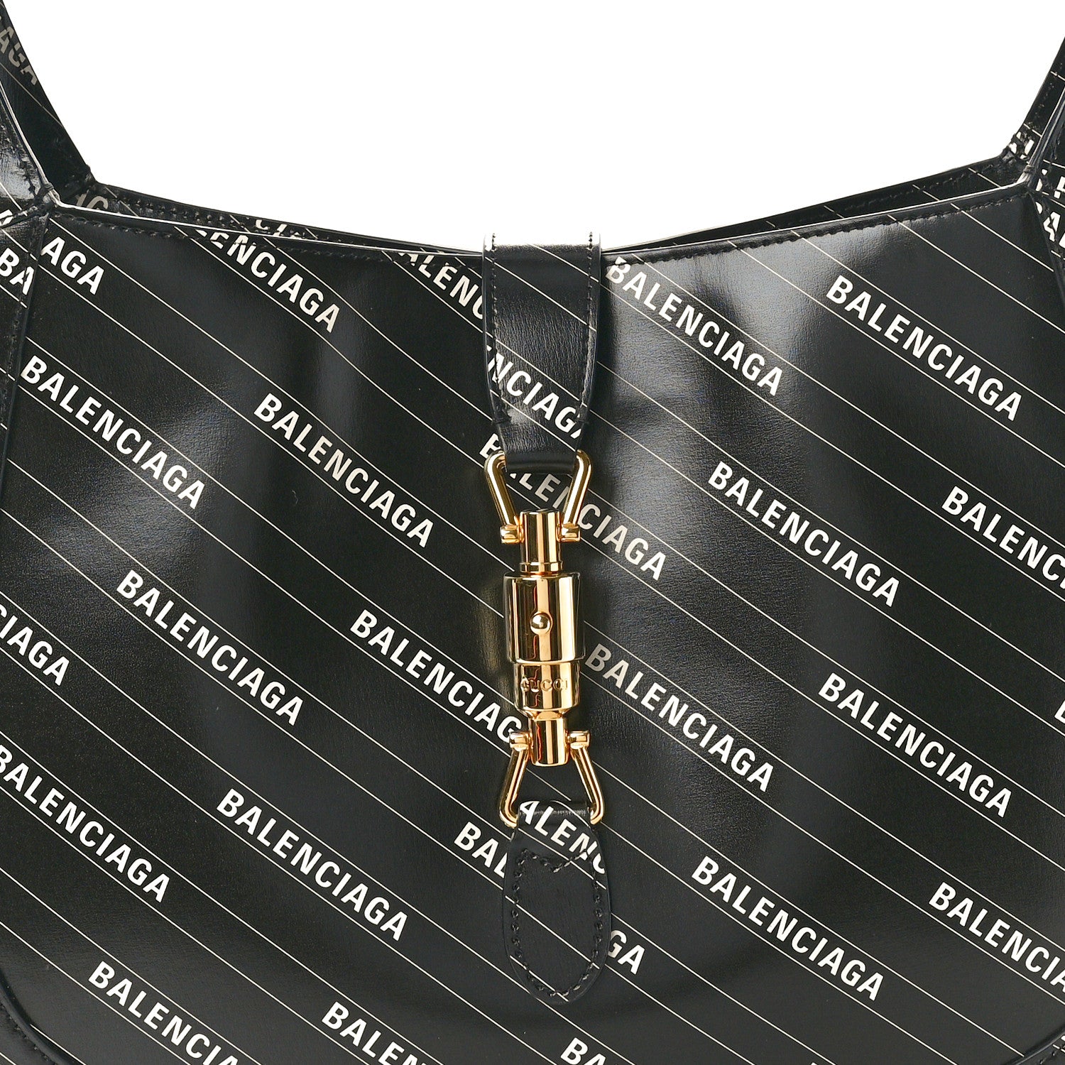 Gucci X BALENCIAGA Calfskin Logo Print Medium Jackie 1961 Hobo Black 8 of 10