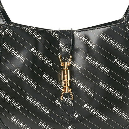 Gucci X BALENCIAGA Calfskin Logo Print Medium Jackie 1961 Hobo Black 8 of 10