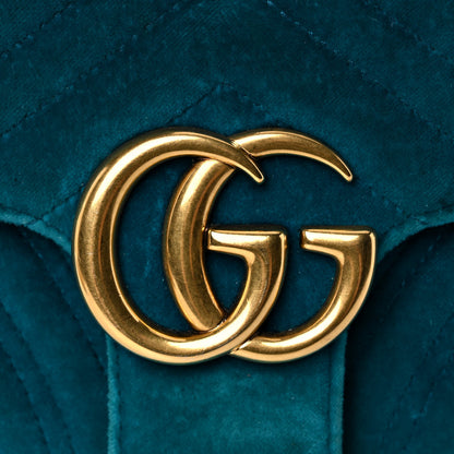 Gucci Velvet Matelasse Small GG Marmont Shoulder Bag Pavone Cyan 28 of 28