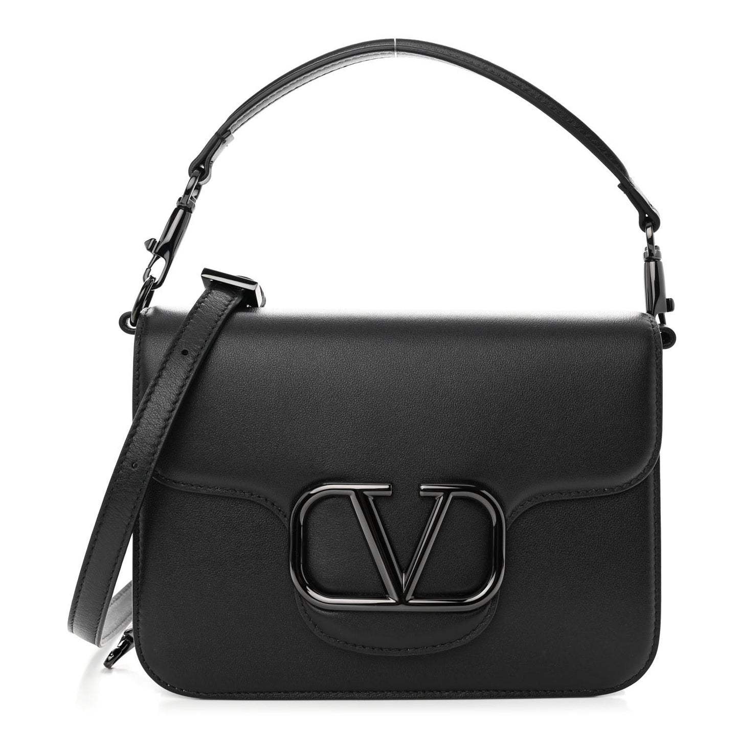Calfskin Monochrome VLogo Loco Flap Shoulder Bag Black