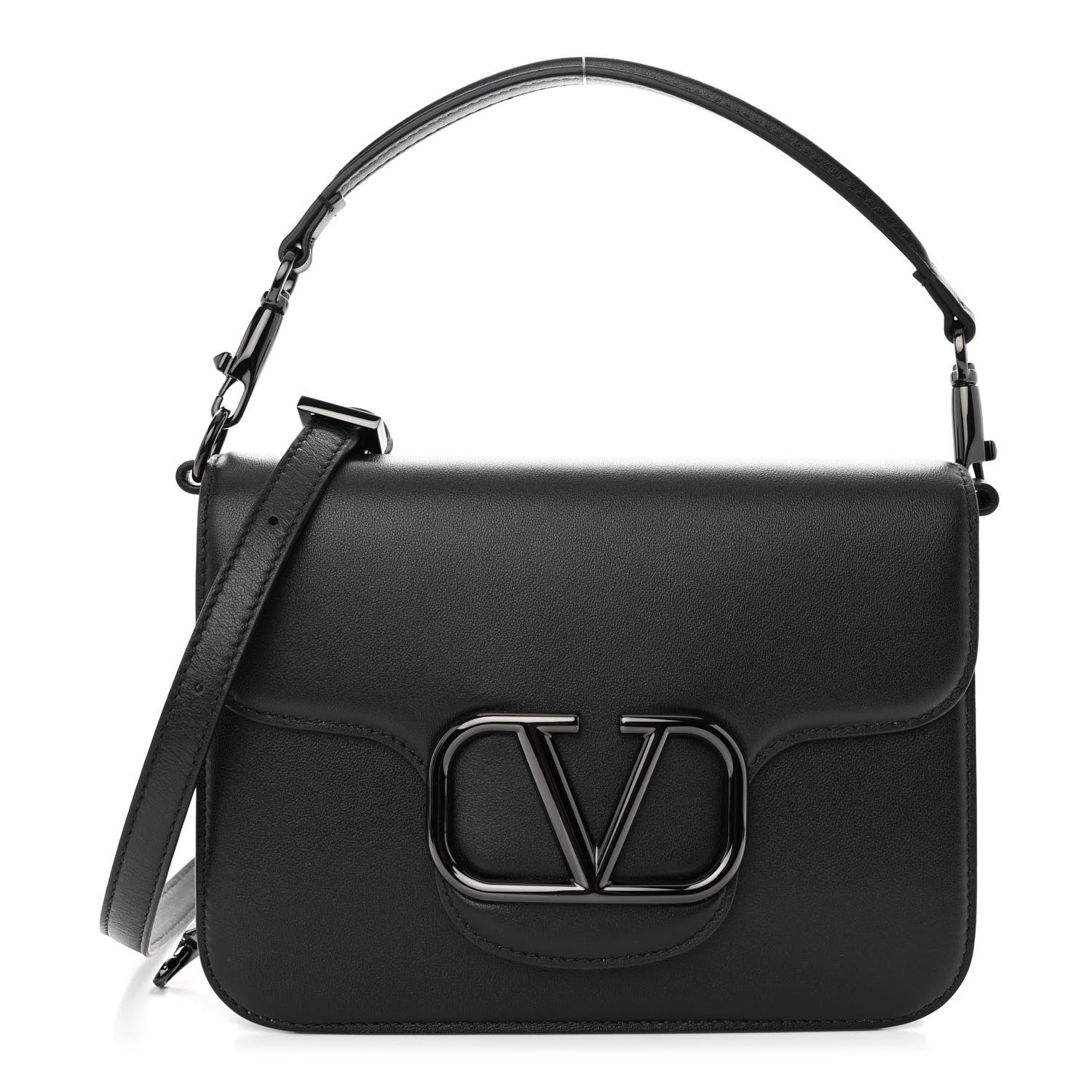 Valentino Garavani Calfskin Monochrome VLogo Loco Flap Shoulder Bag Black 1 of 10