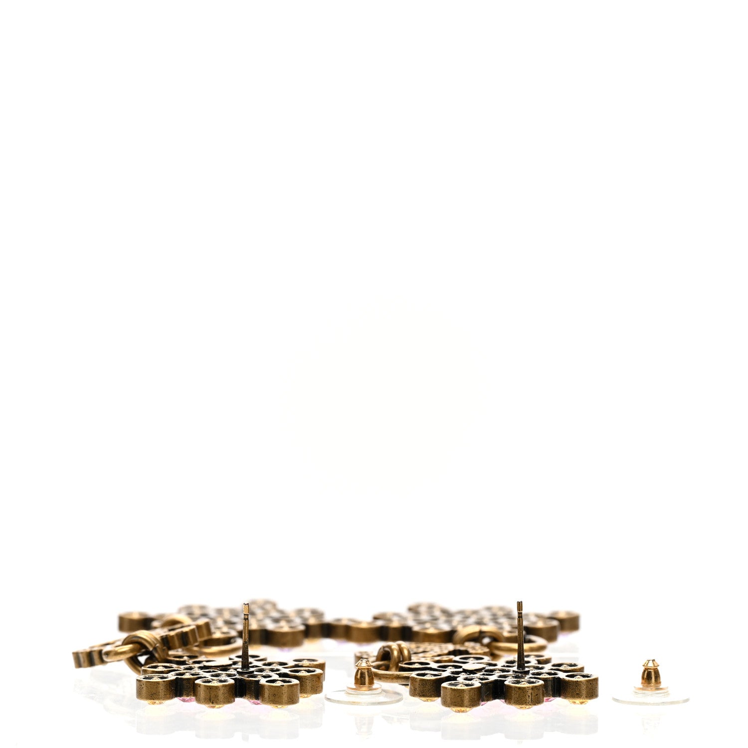 Chanel Crystal Strass CC City of Lights Cluster Dangle Earrings Gold Multicolor 4 of 5