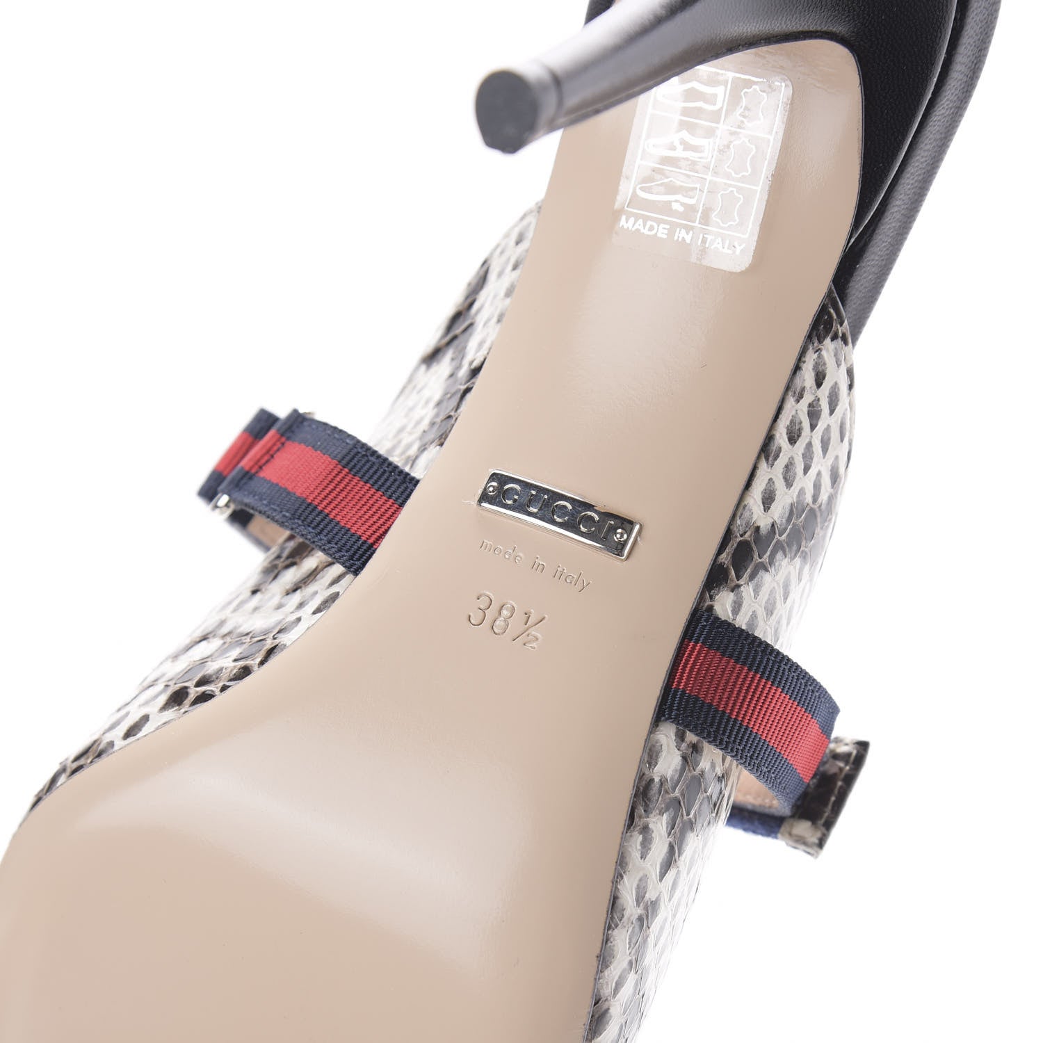 Gucci Elaphe Snakeskin Sylvie Web Cross Strap Mid-Heel Slides 38.5 New Roccia 9 of 10
