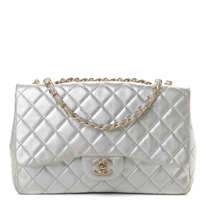 Chanel Metallic Lambskin Quilted Jumbo Single Flap Silver 1 of 14