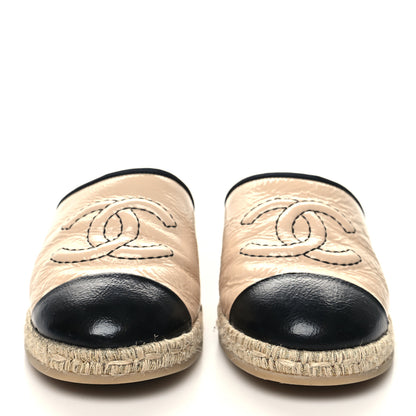 Chanel Crumpled Goatskin CC Espadrille Mules 40 Beige Black 2 of 8