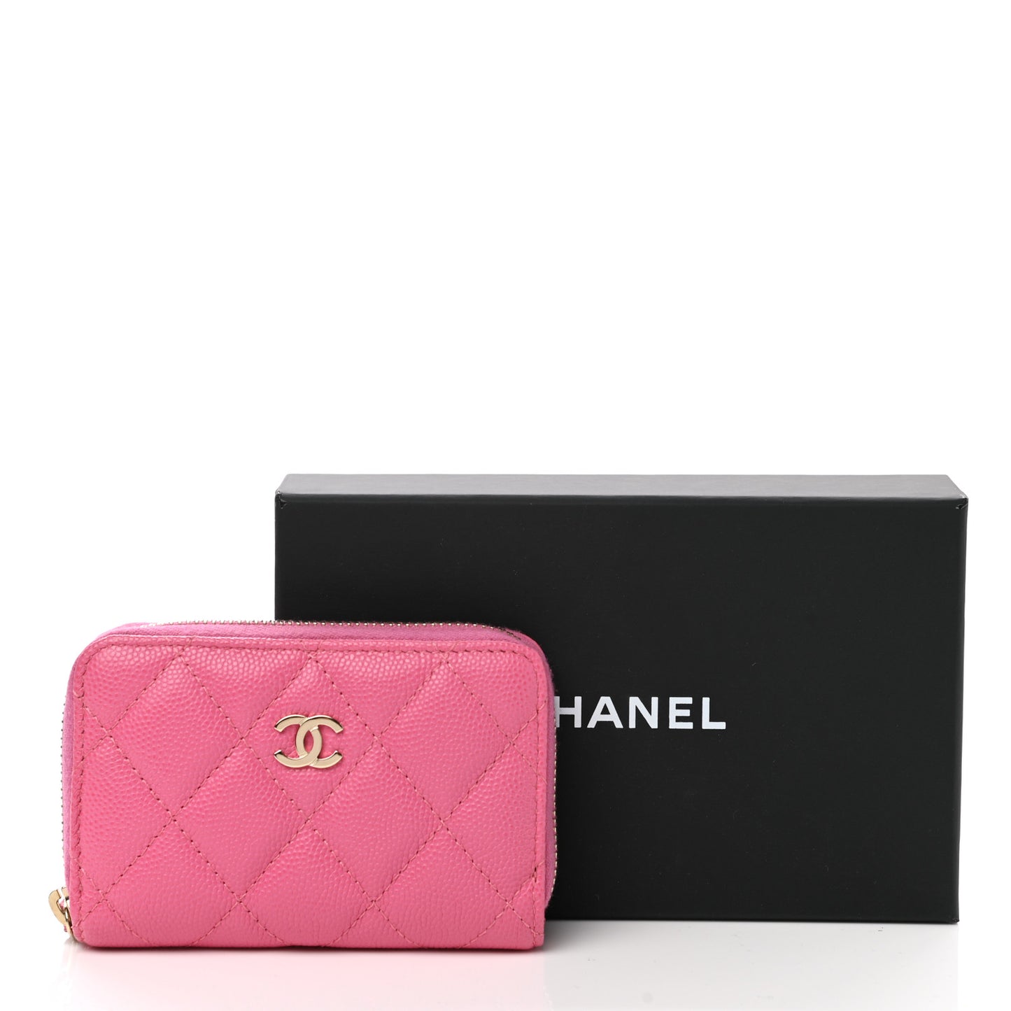Caviar Quilted Zip Coin Purse Pink