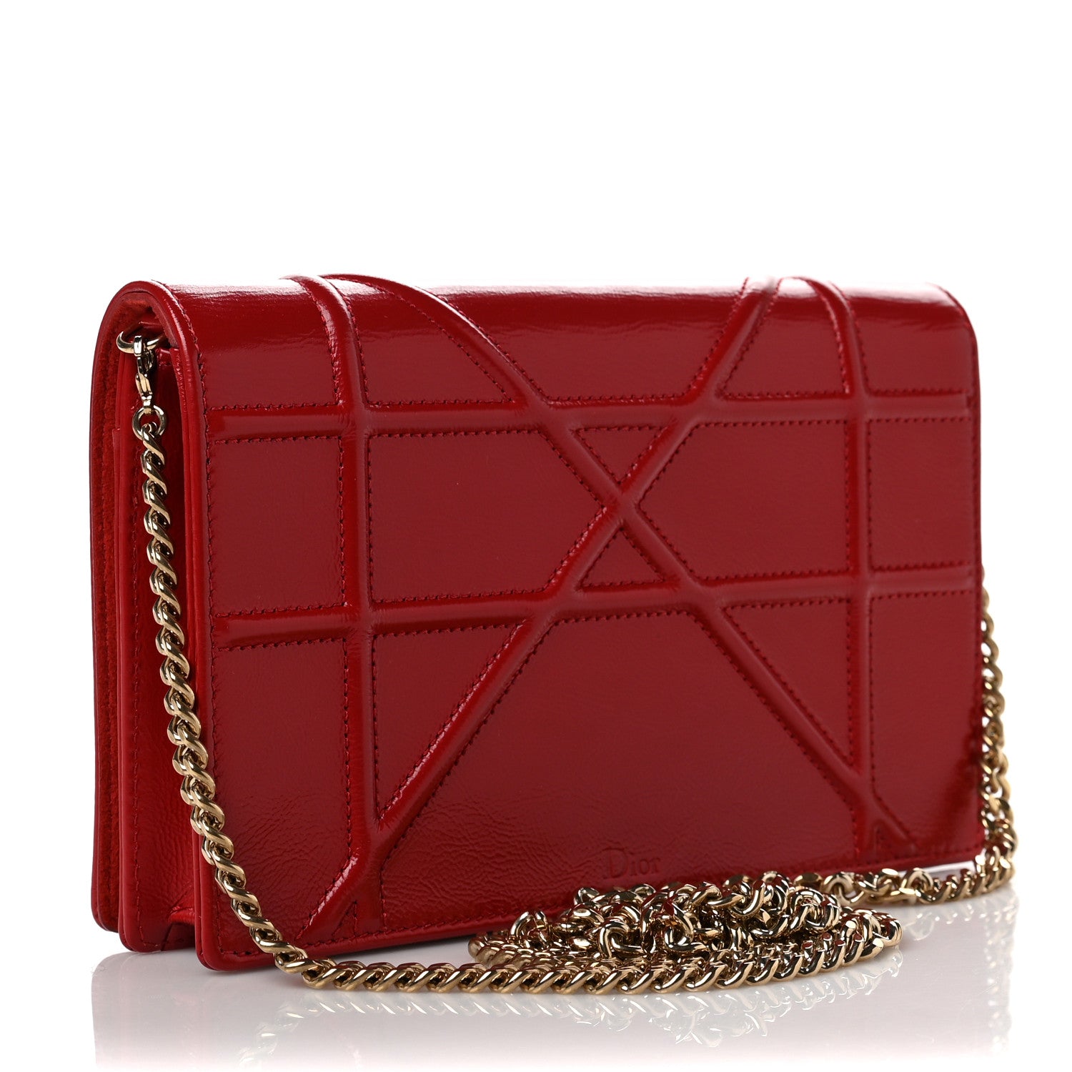 Christian Dior Crinkled Calfskin Diorama Wallet on Chain Pouch Red 2 of 8