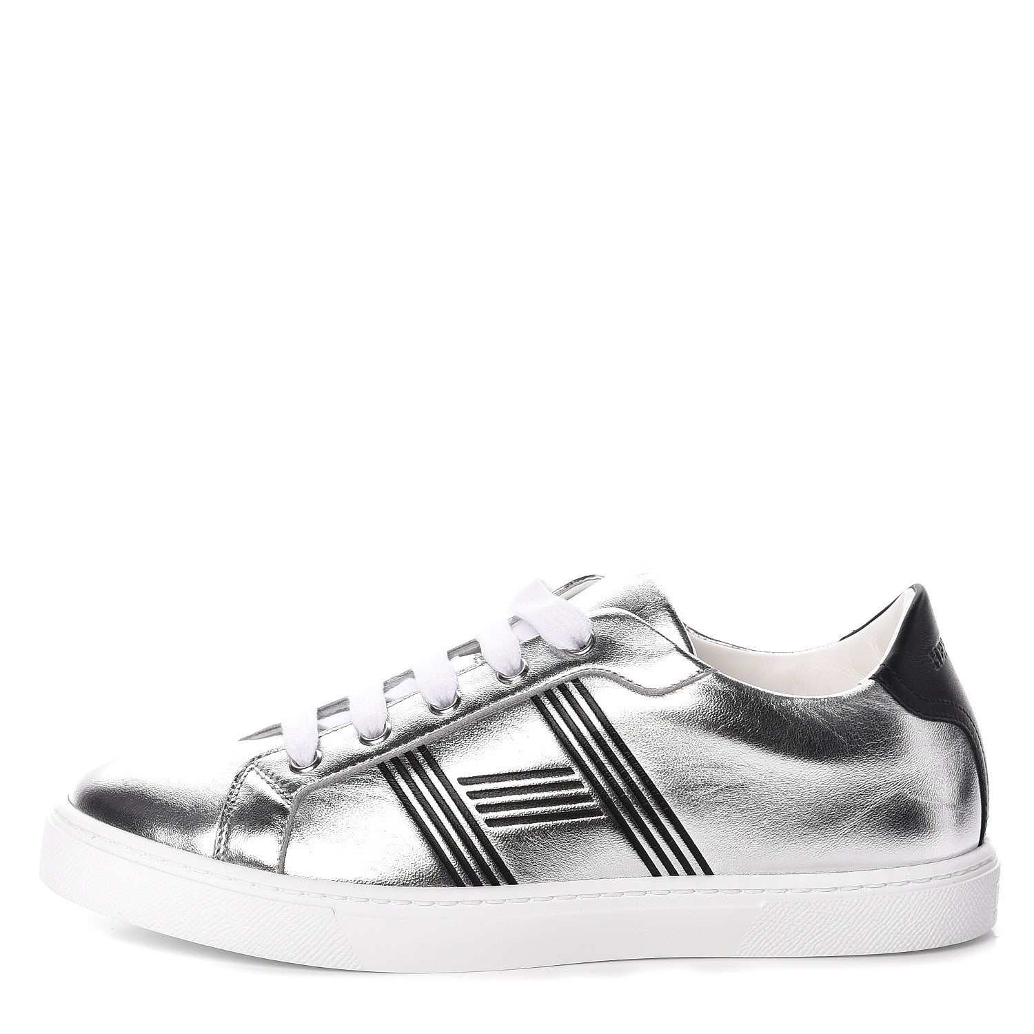Hermes Metallic Nappa Calfskin Womens Avantage Sneakers 38 Gris Argente Black 1 of 7