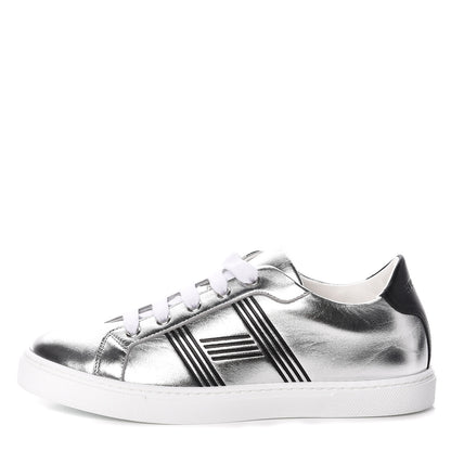 Hermes Metallic Nappa Calfskin Womens Avantage Sneakers 38 Gris Argente Black 1 of 7