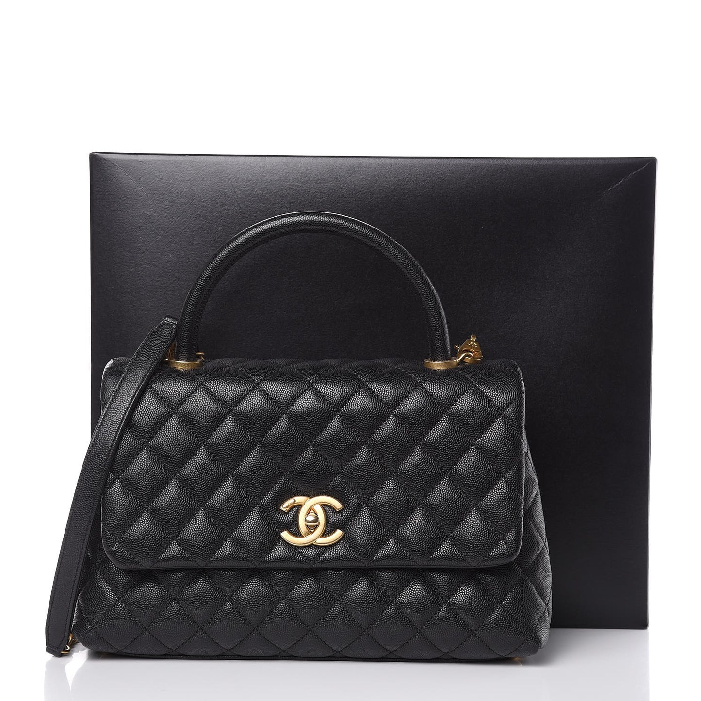 Caviar Quilted Small Coco Handle Flap Black