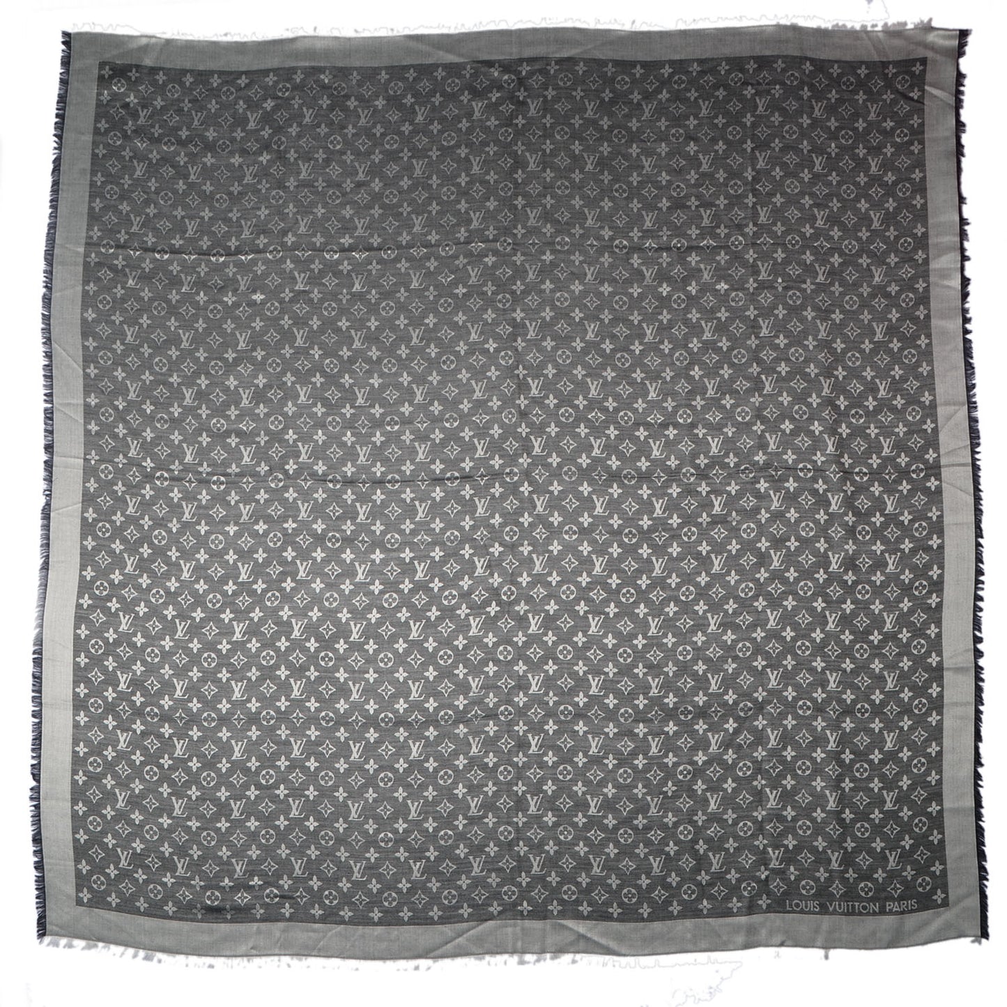 Wool Silk Monogram Denim Shawl Black