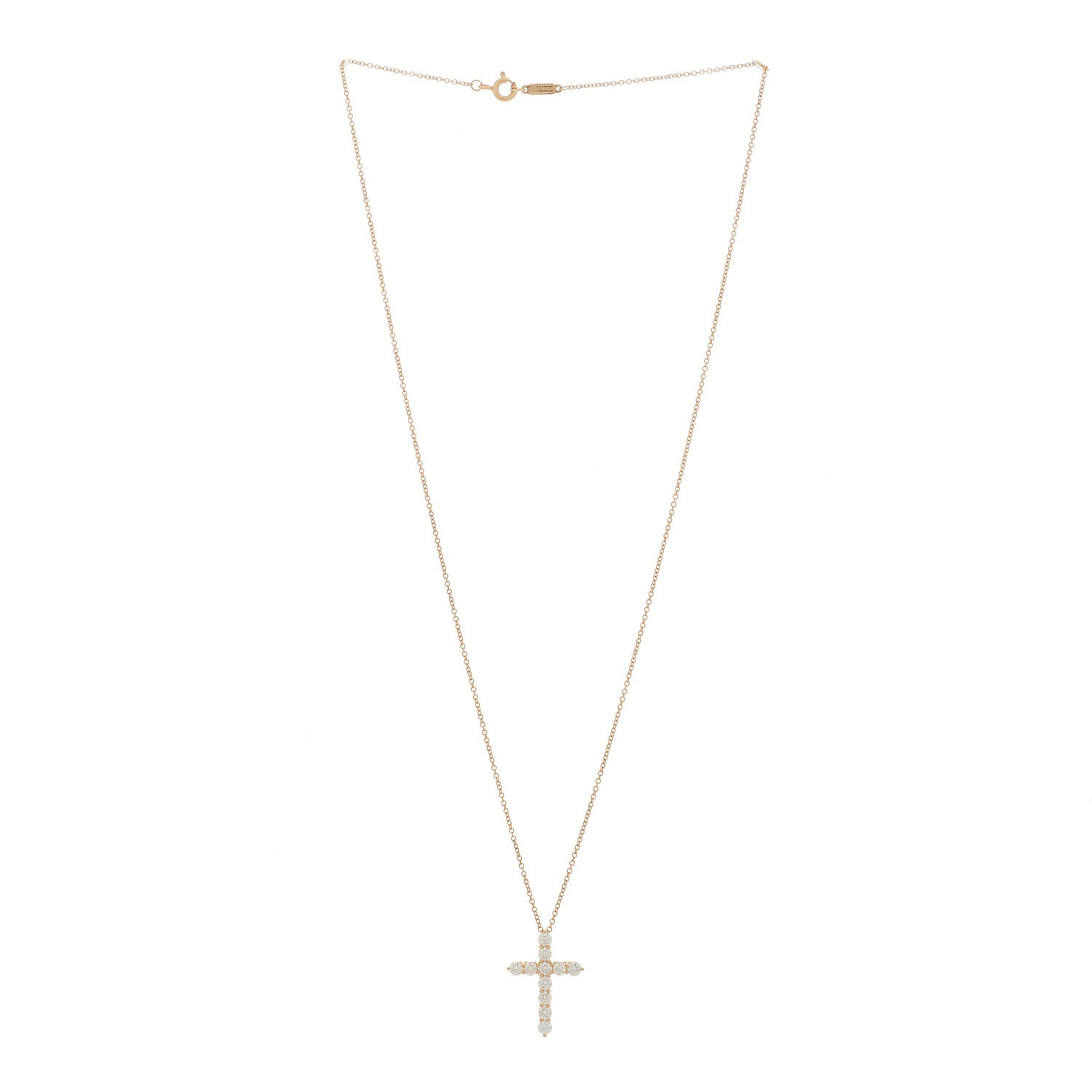Tiffany 18K Rose Gold Diamond Cross Pendant Necklace 2 of 6
