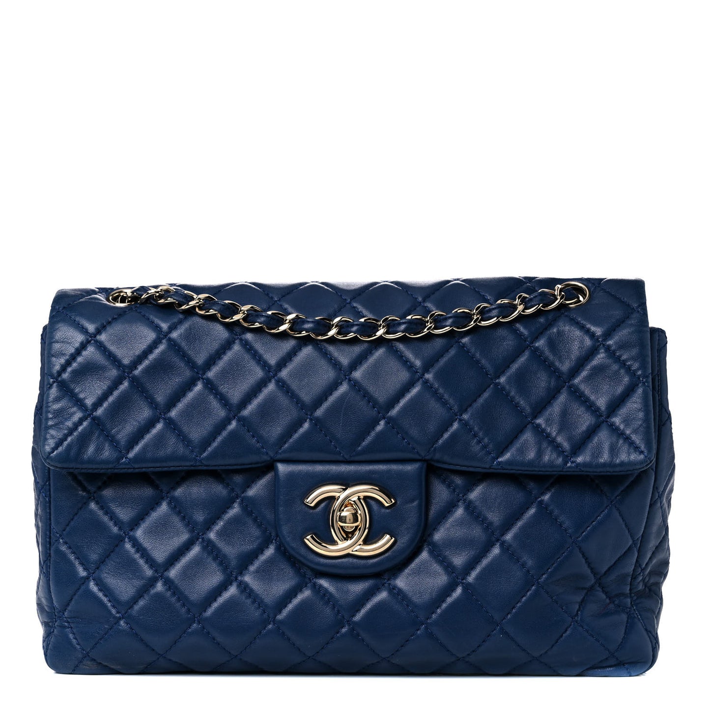 Lambskin Quilted XL Jumbo Single Flap Blue