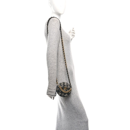 Chanel Tweed Quilted 19 Round Clutch With Chain Black White 2 of 10