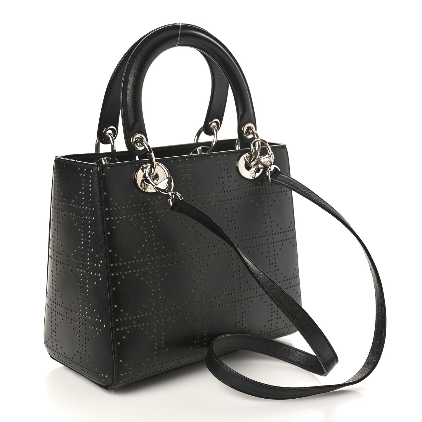 Calfskin Perforated Cannage Medium Lady Dior Black