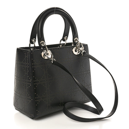 Christian Dior Calfskin Perforated Cannage Medium Lady Dior Black 3 of 12