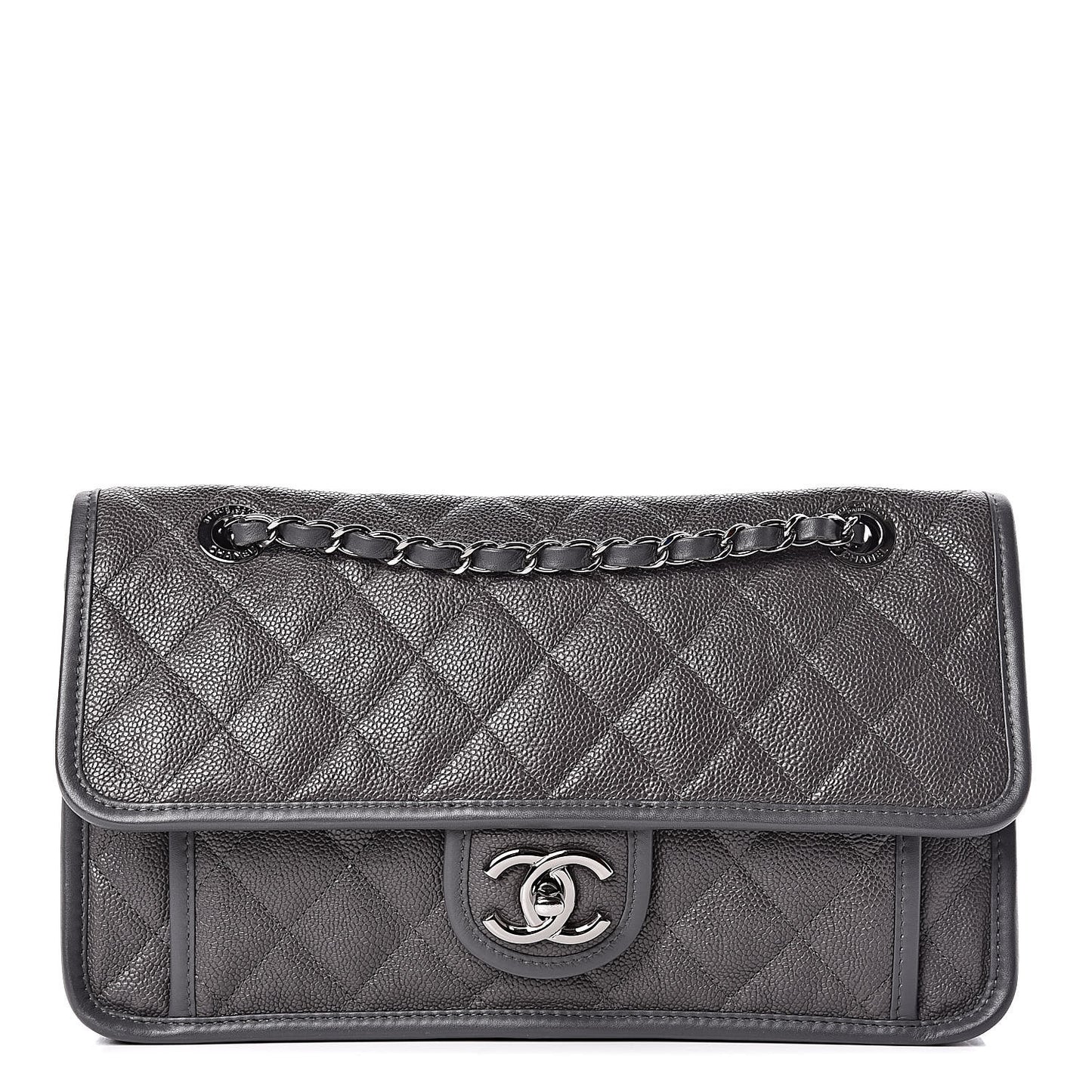 Caviar Quilted Large French Riviera Flap Dark Grey