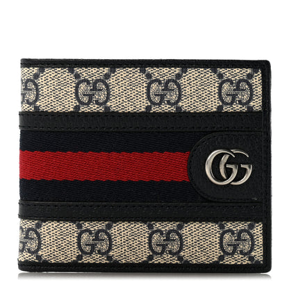 Gucci GG Supreme Monogram Web Mens Ophidia Bi-Fold Coin Wallet Beige Blue 1 of 8