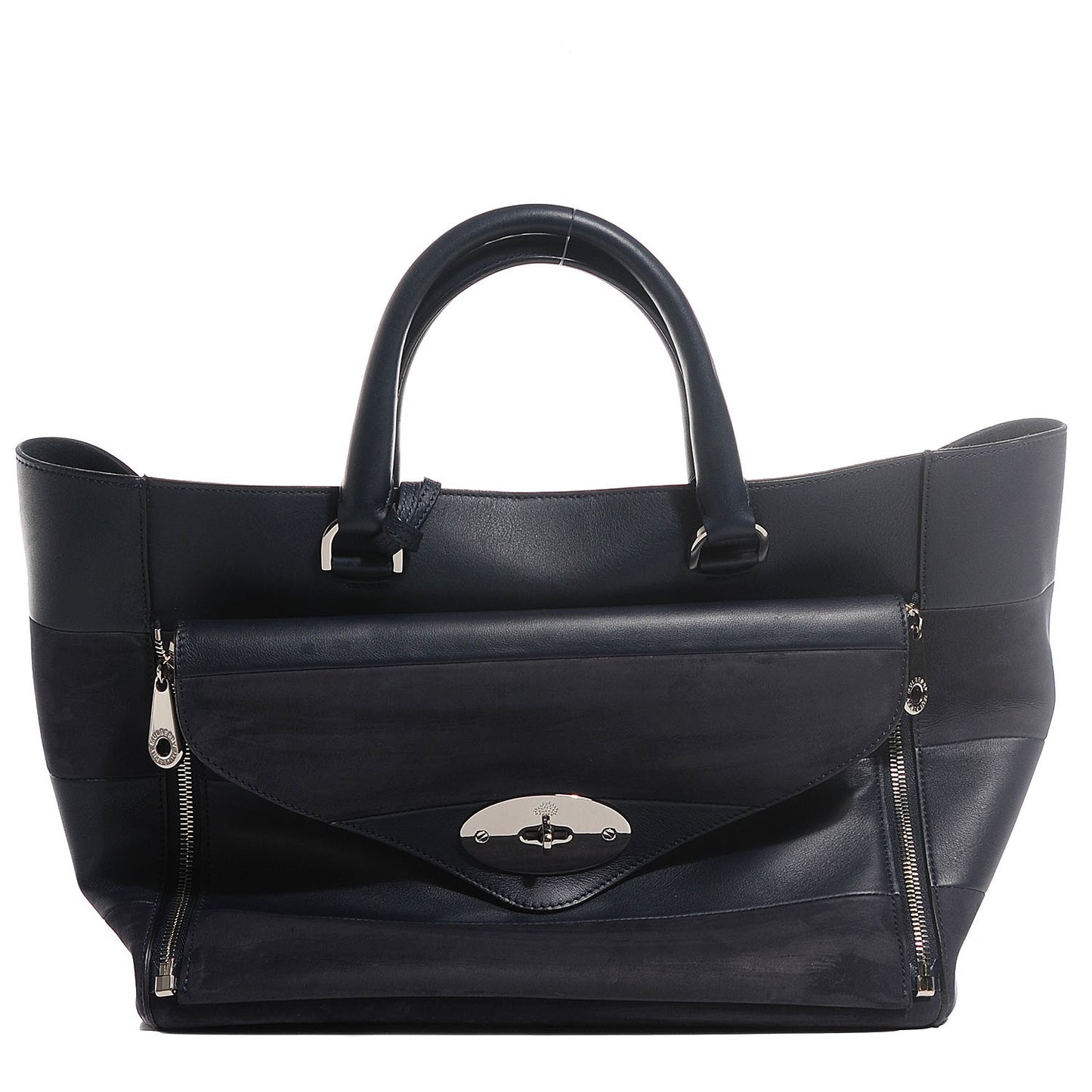 Silky Calf Nubuck Stripe Medium Willow Tote Midnight Blue