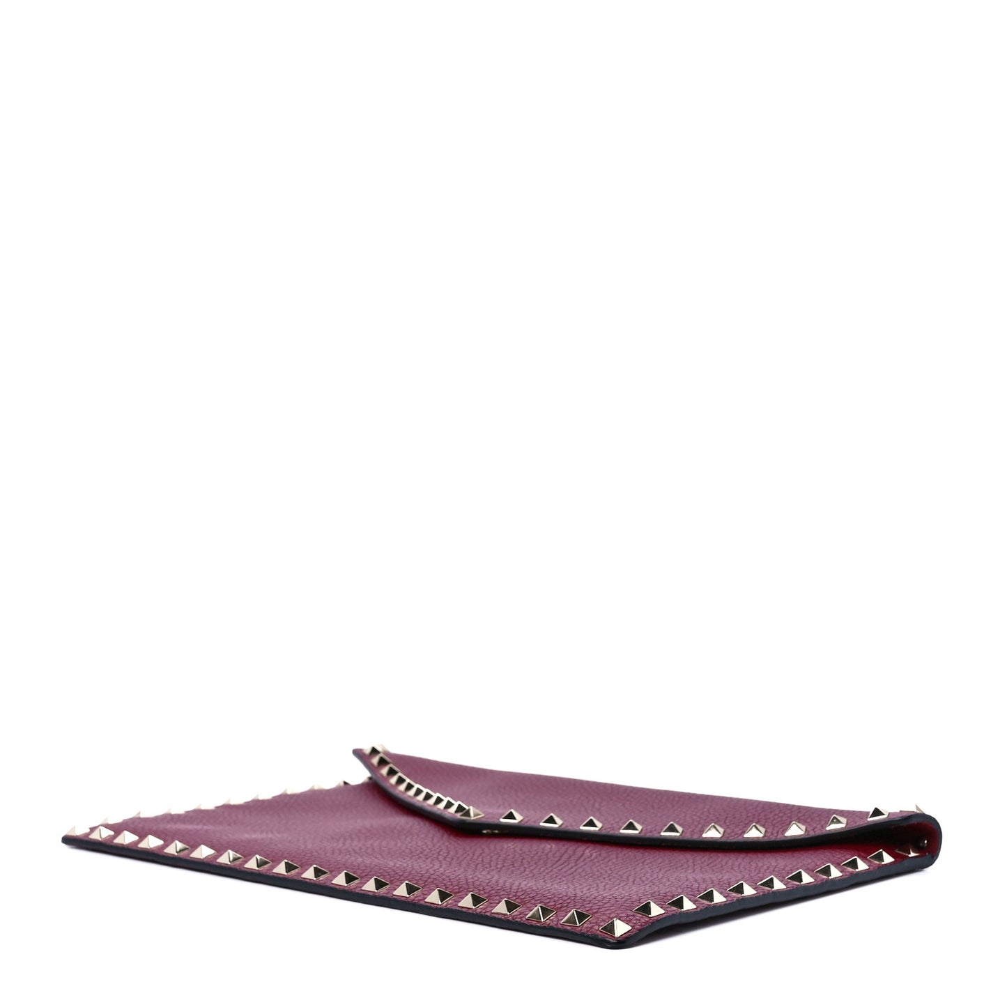 Pebbled Calfskin Large Rockstud Envelope Clutch Cerise