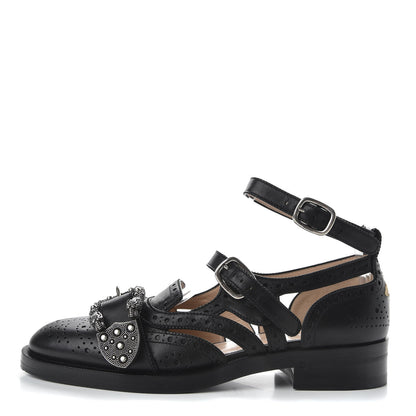Gucci Calfskin Bee Embroidered Womens Queercore Brogue Wingtip Monk Strap Loafers 38 Black 1 of 9
