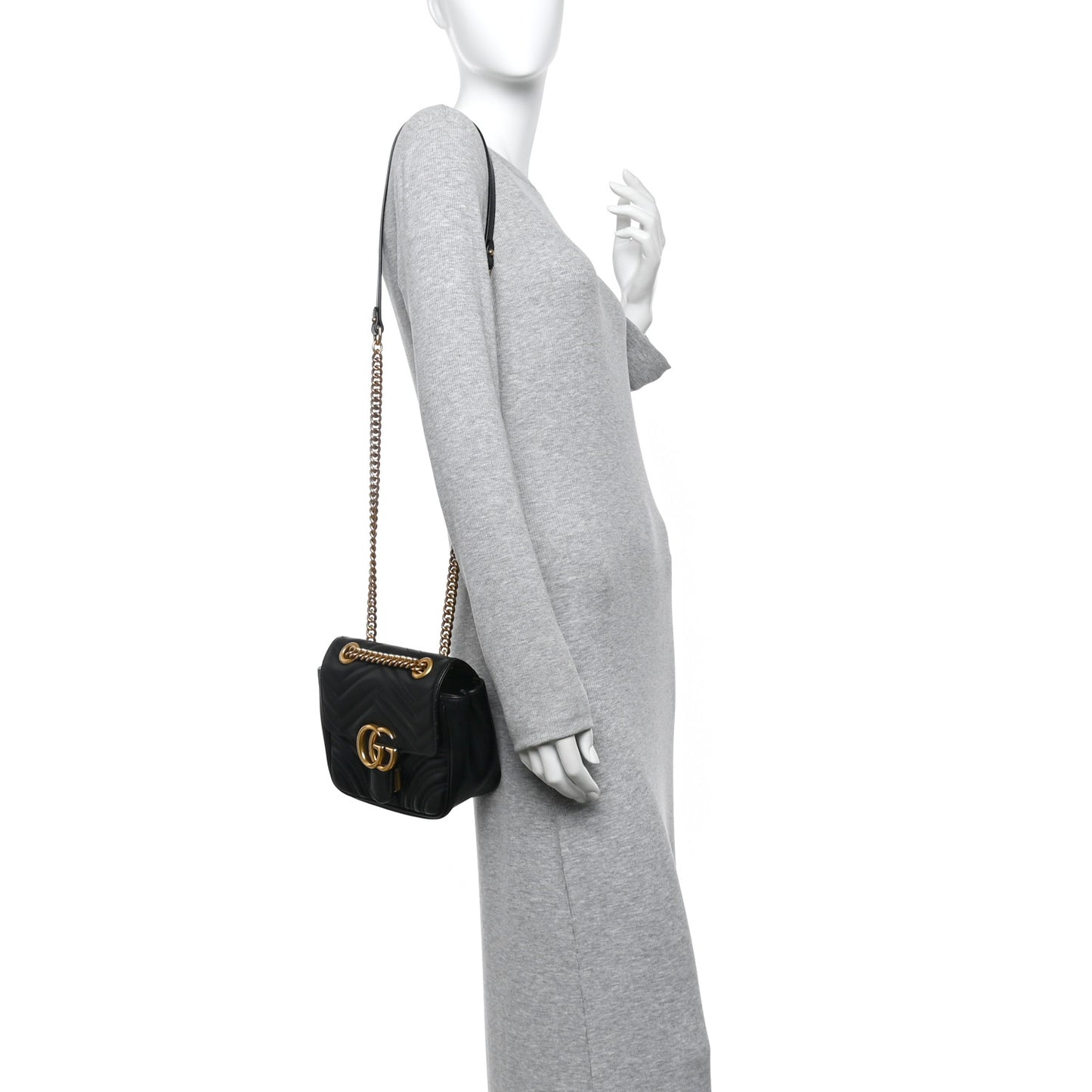 Calfskin Matelasse Mini GG Marmont Square Shoulder Bag Black