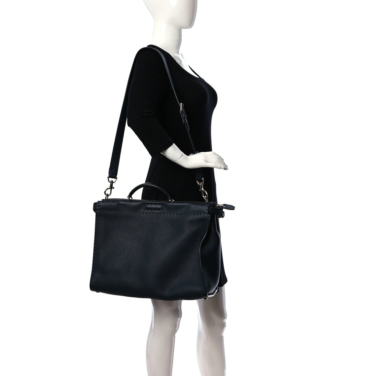 Fendi Cuoio Romano Selleria Bi-Color Large Mens Peekaboo Iconic Essential Satchel Lavagna Black 2 of 14