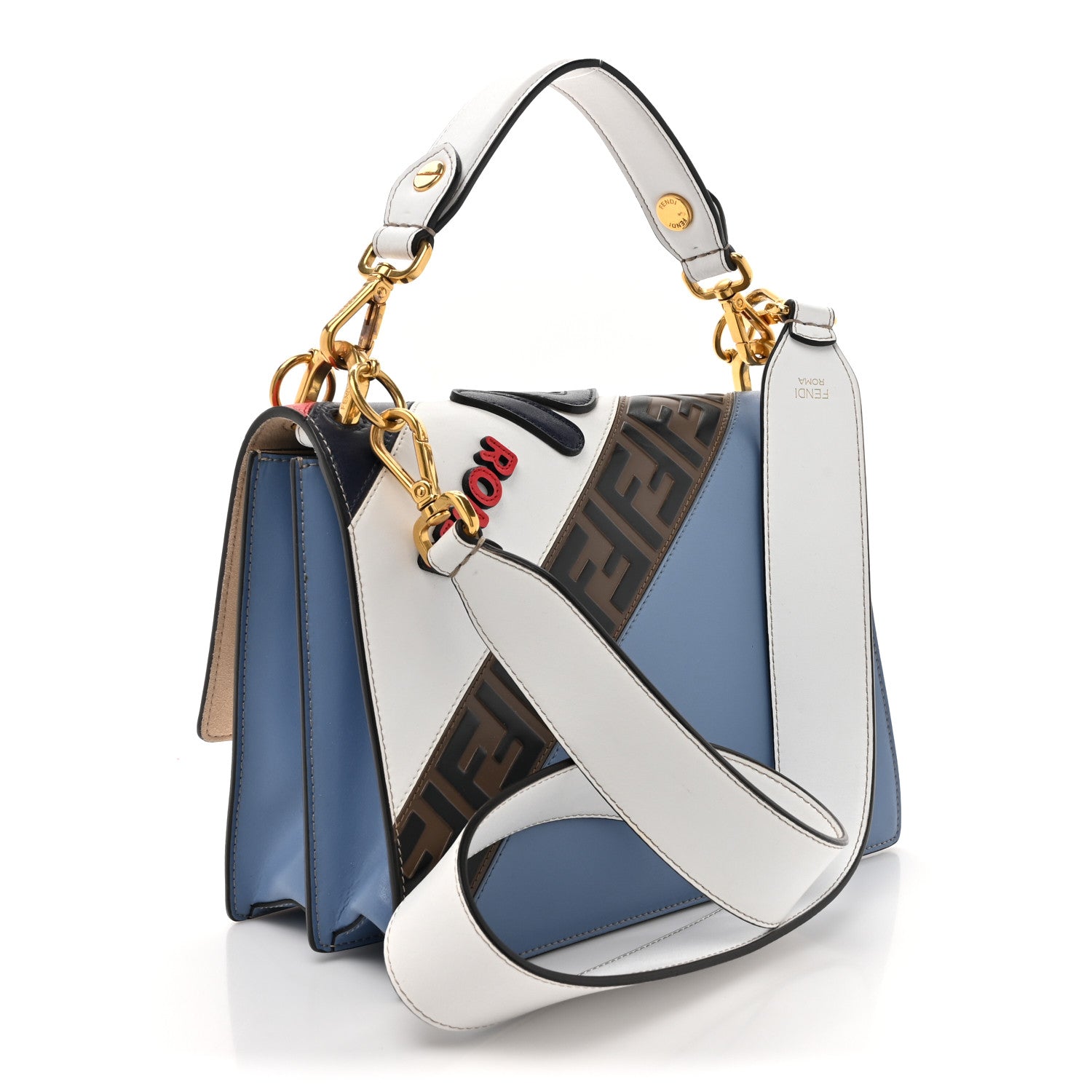 Fendi X FILA Vitello Liberty Mania Bi-Color FF 1974 Embossed Kan I Shoulder Bag White Nebula Multicolor 3 of 13